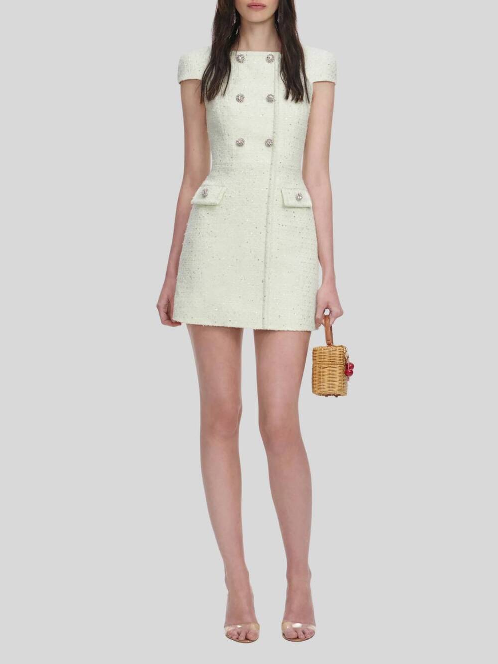 NEW SELF-PORTRAIT boucle mini dress in lime